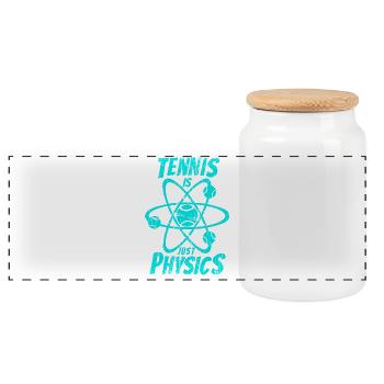 Tennis is just physics in cyan - Panoramic Cookie Jar with Wooden Lid - white - Front