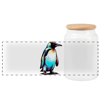 Pingouin - Boîte à biscuits avec couvercle en bois - blanc - Devant