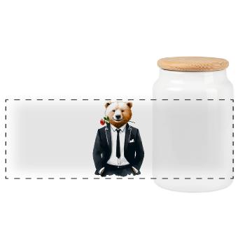 Gentlebär – Eleganter Bär im Anzug (FaunaFeels) - Panorama Keksdose mit Holzdeckel - Weiß - Vorne