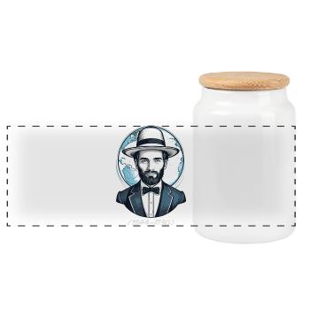 Amish Man - Panoramic Cookie Jar with Wooden Lid - white - Front