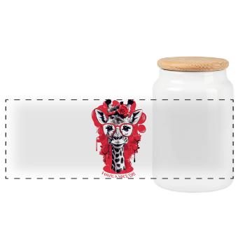 Cute giraffe with glasses - Panoramic Cookie Jar with Wooden Lid - white - Front