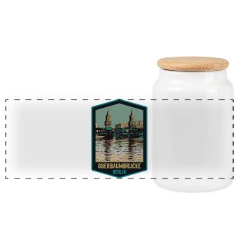 Illustration Oberbaumbrücke, Berlin - Panorama Keksdose mit Holzdeckel - Weiß - Vorne