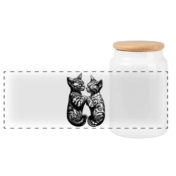 Chats amoureux s’embrassant - Boîte à biscuits avec couvercle en bois - blanc - Devant