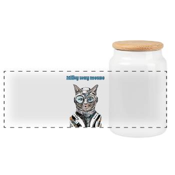 milky way mouse - Panoramic Cookie Jar with Wooden Lid - white - Front