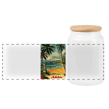 Aloha Beach Paysage Rétro - Boîte à biscuits avec couvercle en bois - blanc - Devant