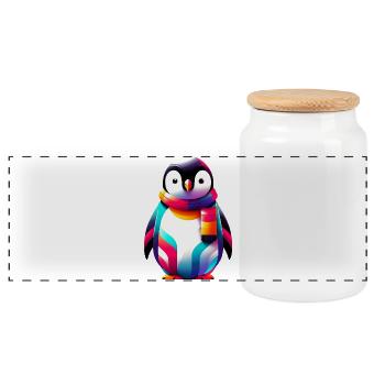 Pingouin - Boîte à biscuits avec couvercle en bois - blanc - Devant