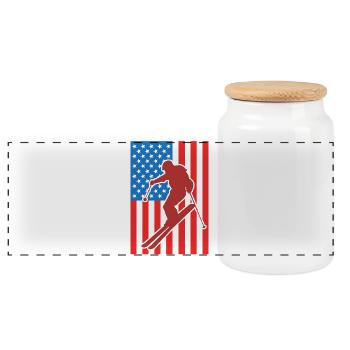 Skiing USA Flag - Panoramic Cookie Jar with Wooden Lid - white - Front