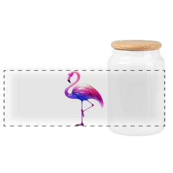Pink flamingo - Panoramic Cookie Jar with Wooden Lid - white - Front