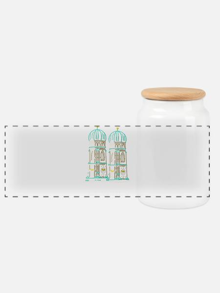 München, Frauenkirche, Dom, Bayern, Zeichnung - Panorama Keksdose mit Holzdeckel - Weiß