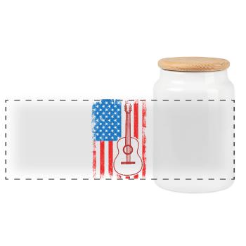 U.S. Flag Guitarist - Panoramic Cookie Jar with Wooden Lid - white - Front
