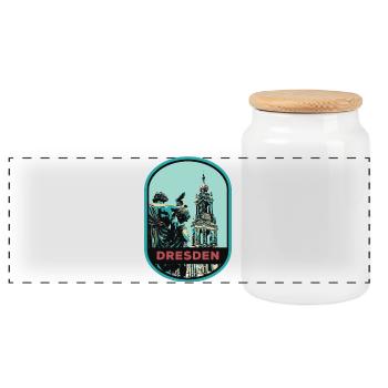 Illustration: Hofkirche Cathedral, Dresden - Panoramic Cookie Jar with Wooden Lid - white - Front