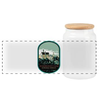 Neuschwanstein Castle Silhouette - Panoramic Cookie Jar with Wooden Lid - white - Front