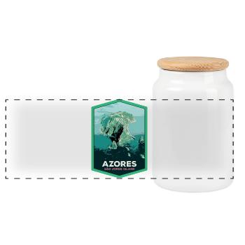 Illustration São Jorge Island seen from the sky, Azores - Panoramic Cookie Jar with Wooden Lid - white - Front