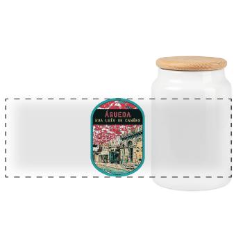 Luis de Camoes Artistic Street, Águeda - Panoramic Cookie Jar with Wooden Lid - white - Front