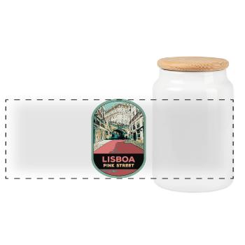 Illustration Rue Rose, Cais do Sodré - Panoramic Cookie Jar with Wooden Lid - white - Front