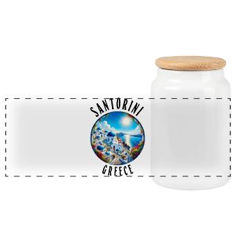 Santorini Greece holidays Greek island - Panoramic Cookie Jar with Wooden Lid - white - Front