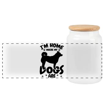Je suis à la maison, là où sont mes chiens - Boîte à biscuits avec couvercle en bois - blanc - Devant