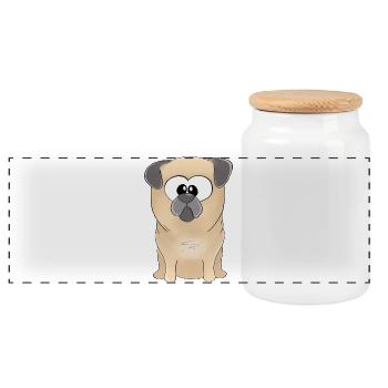 Mops Merlin - Panorama Keksdose mit Holzdeckel - Weiß - Vorne