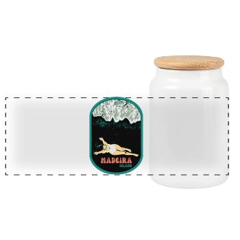 Illustration bathing black sand beach, Madeira - Panoramic Cookie Jar with Wooden Lid - white - Front