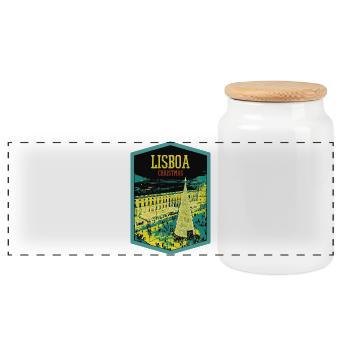 Illustration Commerce Square, Christmas in Lisbon - Panoramic Cookie Jar with Wooden Lid - white - Front