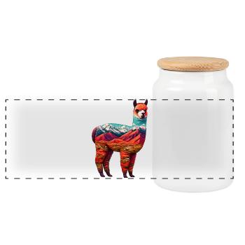 Alpaca - Panoramic Cookie Jar with Wooden Lid - white - Front