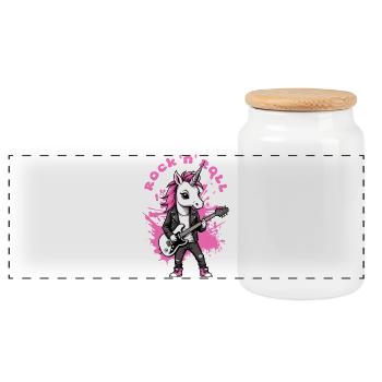 Rock 'n' Roll Unicorn - Panoramic Cookie Jar with Wooden Lid - white - Front