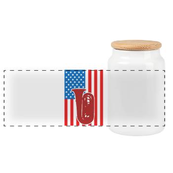 Tuba USA Flag - Panoramic Cookie Jar with Wooden Lid - white - Front