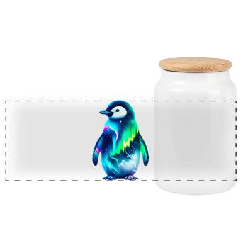 Aurora Borealis Penguin - Panoramic Cookie Jar with Wooden Lid - white - Front