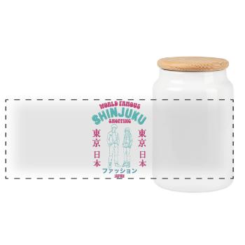 World Famous Shinjuku shopping district - Panoramic Cookie Jar with Wooden Lid - white - Front