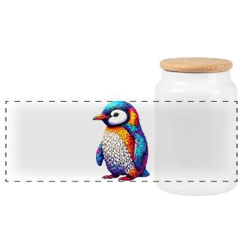 Pingouin - Boîte à biscuits avec couvercle en bois - blanc - Devant