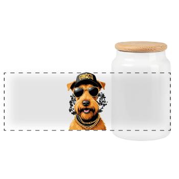 Irish Terrier Gangsta Gangster Hund Geschenk - Panorama Keksdose mit Holzdeckel - Weiß - Vorne