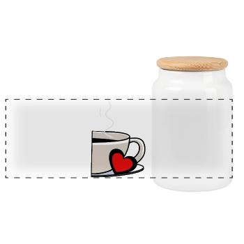 Kaffeetasse Diät Koffein Kaffee Tasse Herz - Panorama Keksdose mit Holzdeckel - Weiß - Vorne