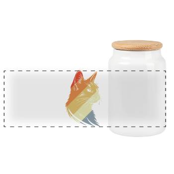 Retro Katzen Grafik - Panorama Keksdose mit Holzdeckel - Weiß - Vorne