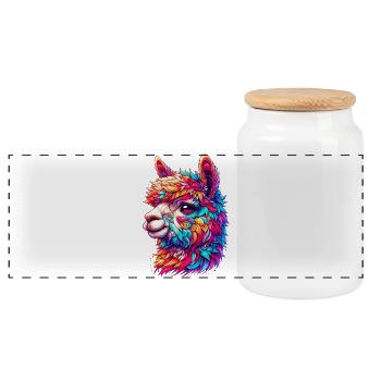Alpaca - Panoramic Cookie Jar with Wooden Lid - white - Front