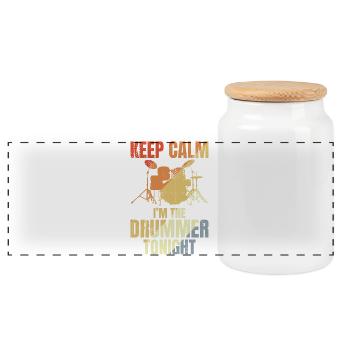 Funny Drummer Saying - Panoramic Cookie Jar with Wooden Lid - white - Front
