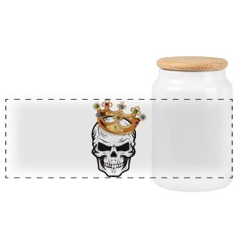 Crâne, crâne, crâne avec couronne et dent d’or - Boîte à biscuits avec couvercle en bois - blanc - Devant