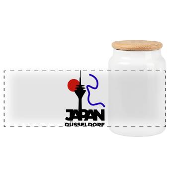 Japan goes Düsseldorf - Panorama Keksdose mit Holzdeckel - Weiß - Vorne