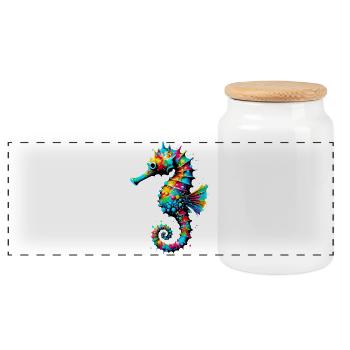 Seahorse - Panoramic Cookie Jar with Wooden Lid - white - Front