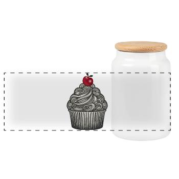 Garniture aux cerises dans des moules à cupcakes - Boîte à biscuits avec couvercle en bois - blanc - Devant