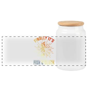 Finally It's Fish Clock - Panoramic Cookie Jar with Wooden Lid - white - Front