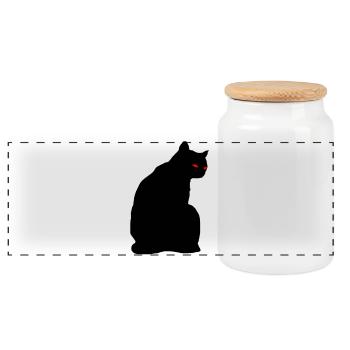 Black cat - Panoramic Cookie Jar with Wooden Lid - white - Front