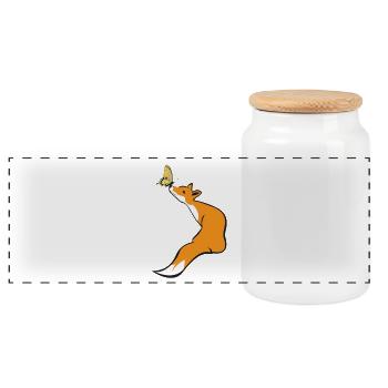 Renard ludique avec papillon - Boîte à biscuits avec couvercle en bois - blanc - Devant