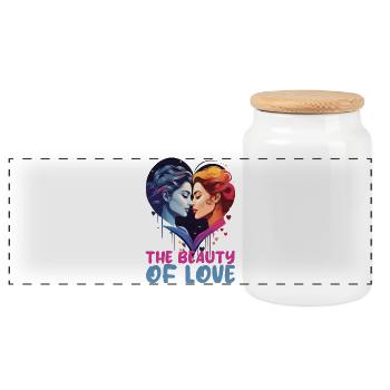 THE BEAUTY OF LOVE, TWO LESBIAN WOMEN KISSING - Panoramic Cookie Jar with Wooden Lid - white - Front
