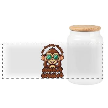 Cute Monkey: See the world through monkey goggles! - Panoramic Cookie Jar with Wooden Lid - white - Front