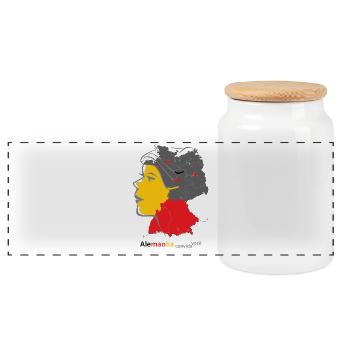 Deutsche Sprachvielfalt Design - Panorama Keksdose mit Holzdeckel - Weiß - Vorne