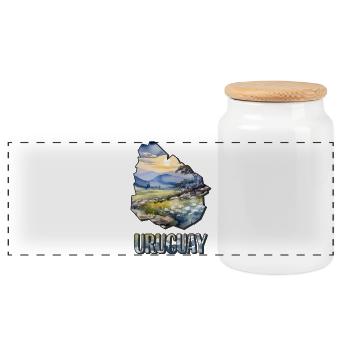 Watercolor Map of Uruguay - Panoramic Cookie Jar with Wooden Lid - white - Front