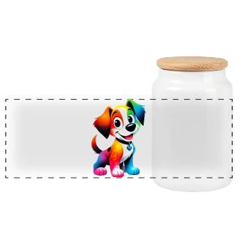 Chien - Boîte à biscuits avec couvercle en bois - blanc - Devant