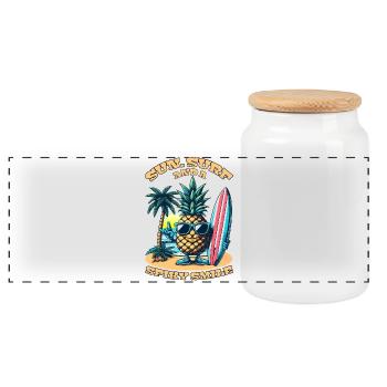 Surfing Pineapple: Sonne, Surfen und ein stacheliges Lächeln! - Panorama Keksdose mit Holzdeckel - Weiß - Vorne