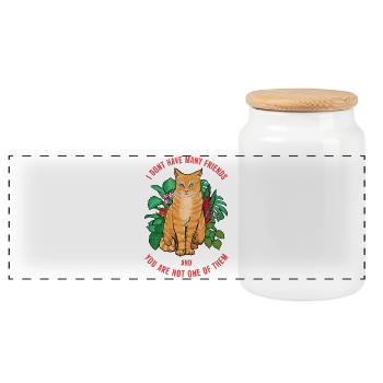 Cat Not Friendly - Panoramic Cookie Jar with Wooden Lid - white - Front