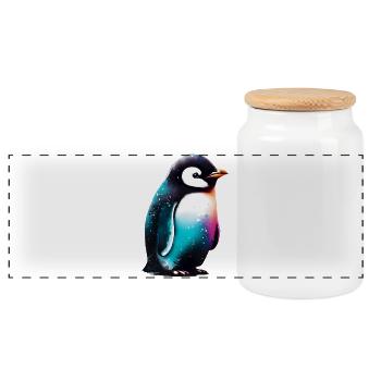 Pingouin - Boîte à biscuits avec couvercle en bois - blanc - Devant